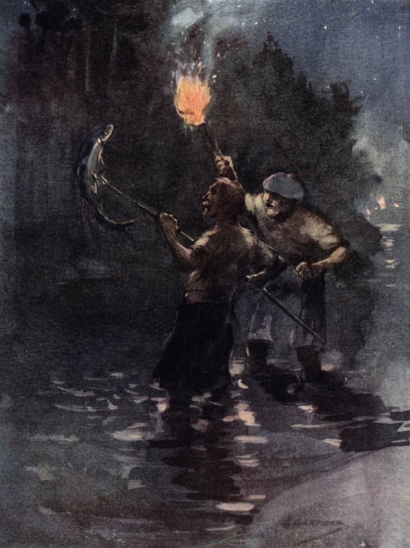 Nå og da ble det sett en laks (farge litho) av George Denholm Armour