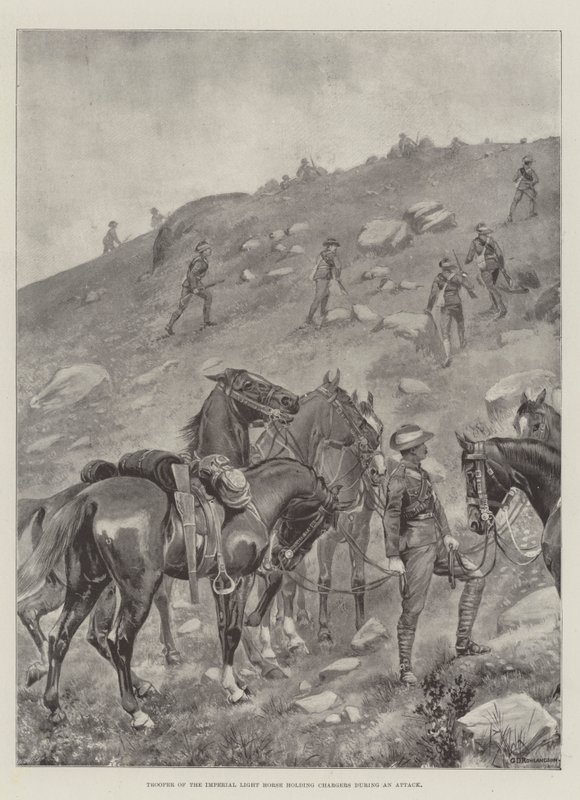 Trooper of the Imperial Light Horse holder ladere under et angrep av George Derville Rowlandson