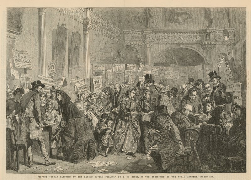 Valg av foreldreløse spedbarn på London Tavern (gravering) av George Elgar Hicks