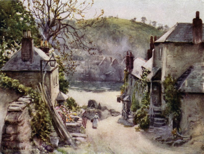 Bodinnick Ferry, Fowey (farge litho) av George Franck Nicholls