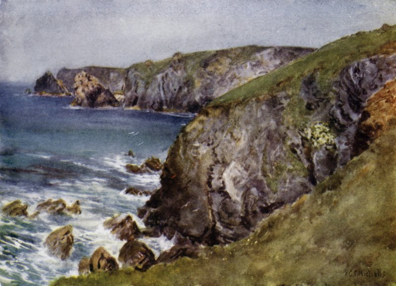 Kysten nær Lizard (farge litho) av George Franck Nicholls