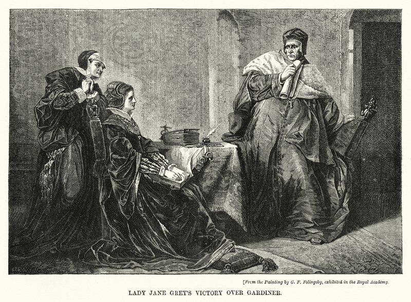 Lady Jane Greys seier over Gardiner (gravering) av George Frederick Folingsby