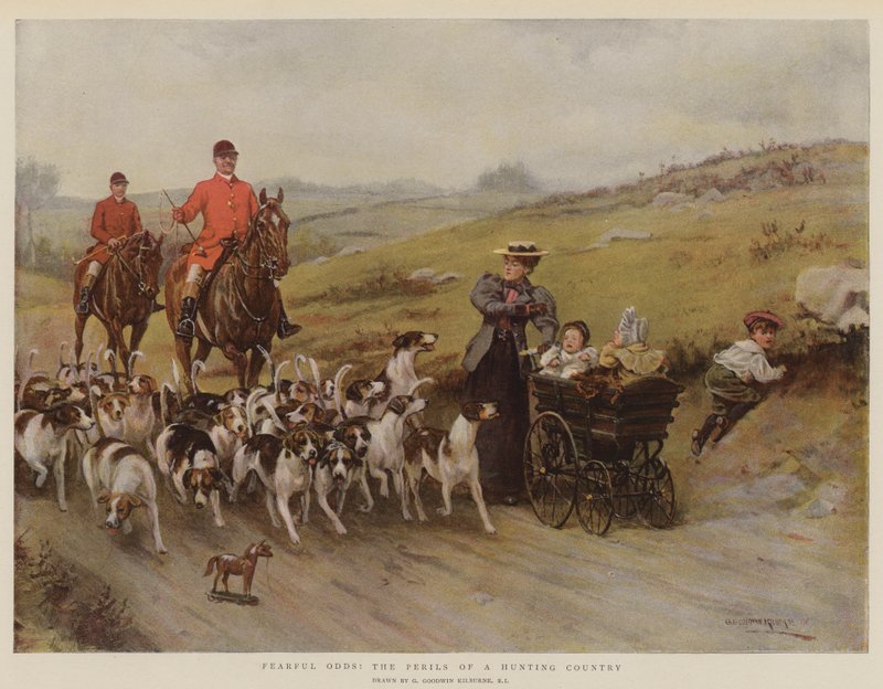 Fryktelige odds! Farene ved et jaktland (chromolitho) av George Goodwin Kilburne