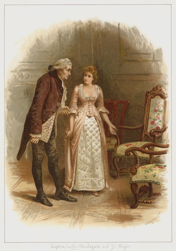 Sophia, Lady Newdegate og Sir Roger (farge litho) av George Goodwin Kilburne