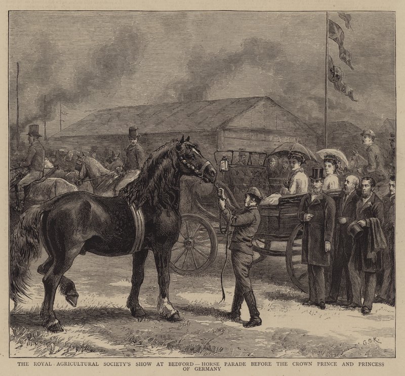 Royal Agricultural Society Show på Bedford, Horse Parade før kronprinsen og prinsessen av Tyskland av George Goodwin Kilburne