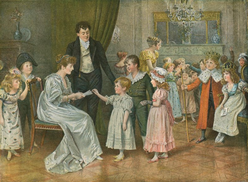Tolvte natt: Barnefesten. Trekning om tolvte-natt-karakterer av George Goodwin Kilburne