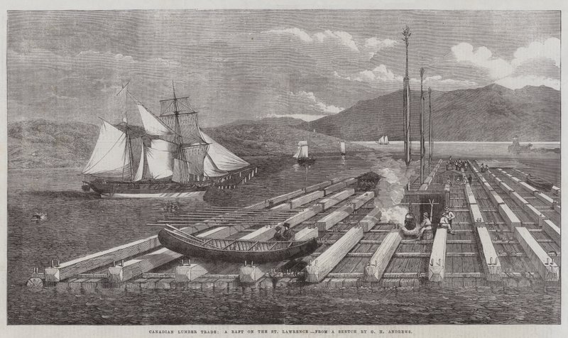 Canadian Lumber Trade, en flåte på St Lawrence av George Henry Andrews