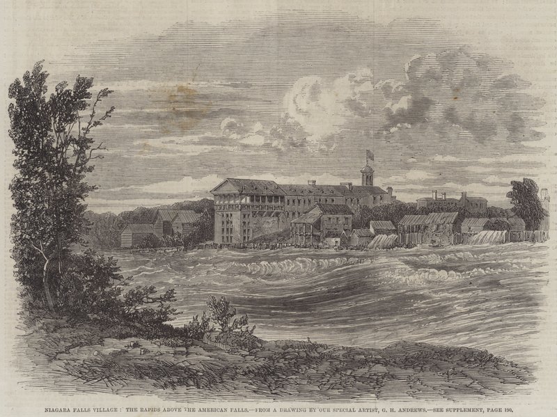 Niagara Falls Village, Rapids ovenfor American Falls av George Henry Andrews