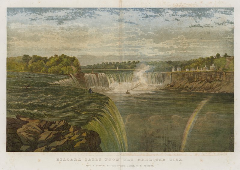 Niagara Falls fra den amerikanske siden (chromolitho) av George Henry Andrews