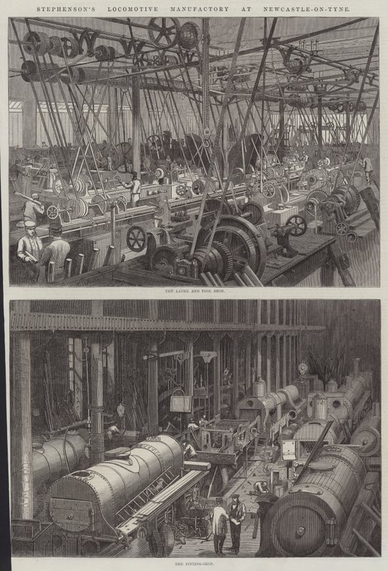 Stephensons lokomotivfabrikk i Newcastle-on-Tyne av George Henry Andrews
