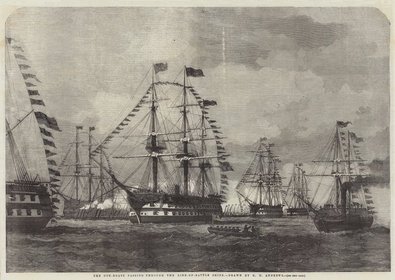 Gun-Boats som passerer gjennom Line-of-Battle-skipene av George Henry Andrews