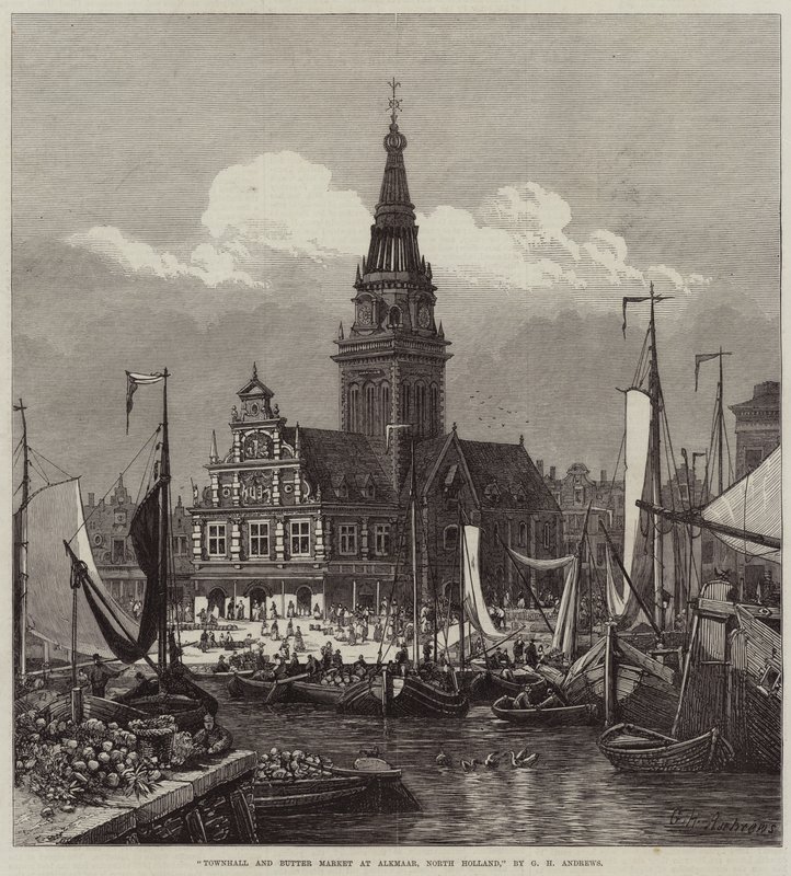 Rådhus og smørmarked i Alkmaar, Nord-Holland av George Henry Andrews