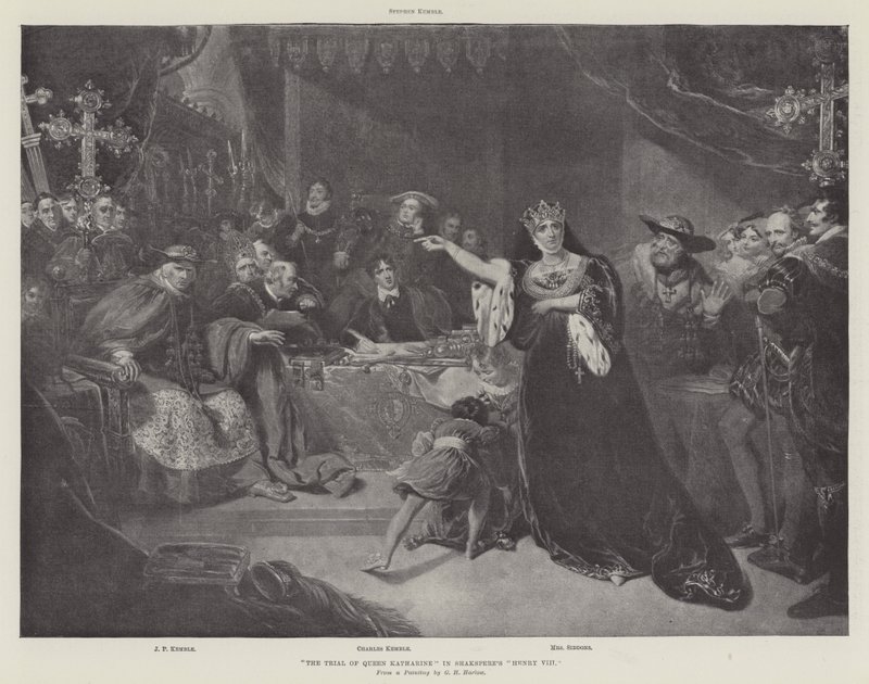 Rettsaken mot dronning Katharine i Shaksperes Henry VIII av George Henry Harlow