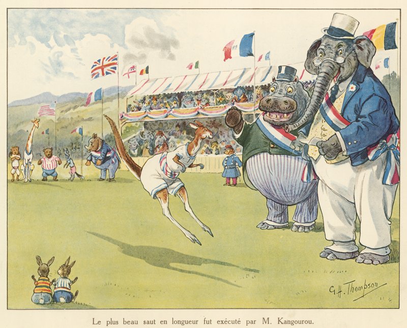 Det vakreste lengdehoppet ble utført av Mr. Kangaroo (fargelitografi) av George Henry Thompson