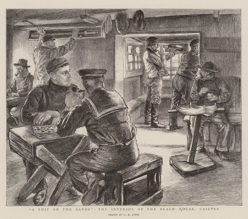 A Ship on the Sands, interiøret i Beach House, Caister av George Kingston Jones