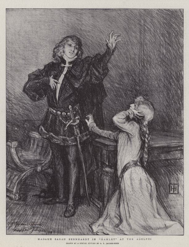 Madame Sarah Bernhardt i Hamlet ved Adelphi av George Percy Jacomb Hood