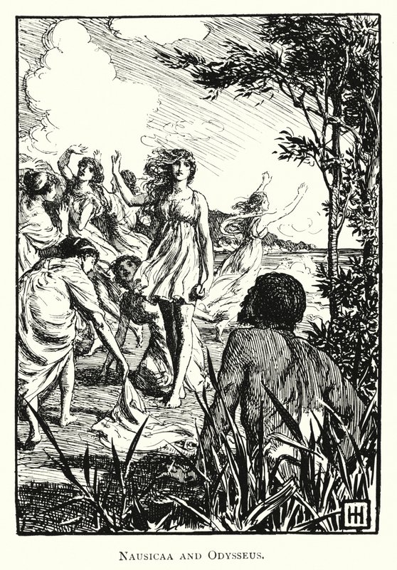 Odyssey: Nausicaa og Odysseus (gravering) av George Percy Jacomb Hood