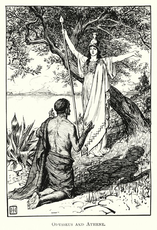 Odyssey: Odysseus og Athene (gravering) av George Percy Jacomb Hood