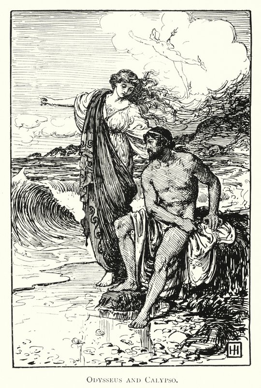 Odyssey: Odysseus og Calypso (gravering) av George Percy Jacomb Hood