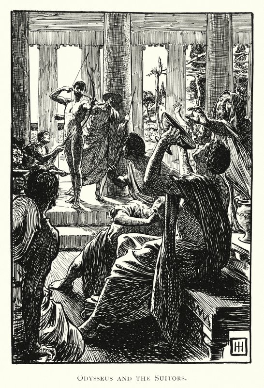 Odyssey: Odysseus and the Suitors (gravering) av George Percy Jacomb Hood