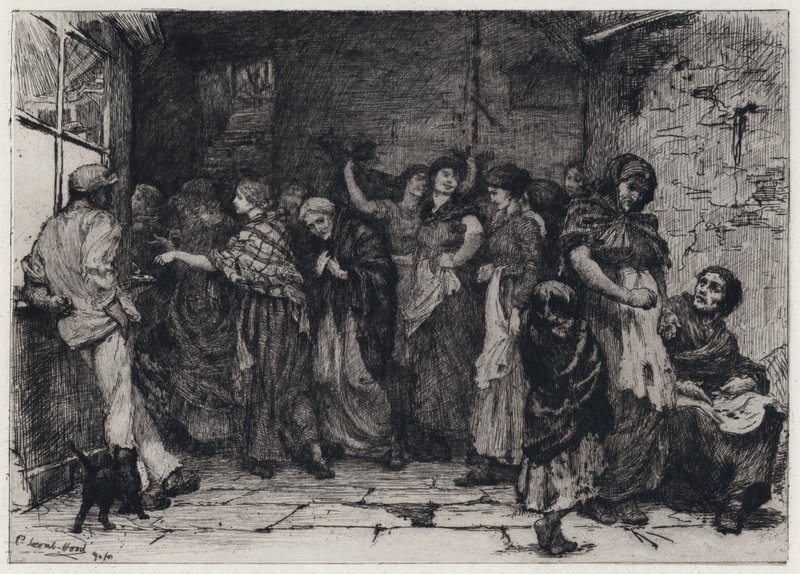 Lønningsdag i en bomullsfabrikk (etsing) av George Percy Jacomb Hood