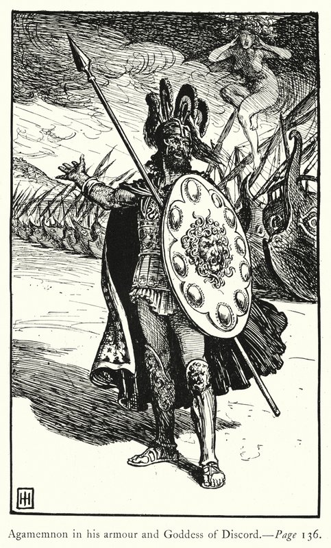 Iliaden: Agamemnon i rustningen sin og Discordens gudinne (gravering) av George Percy Jacomb Hood