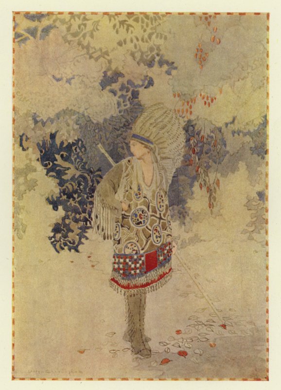 Glooskap gikk alene ved havet (farge litho) av George Sheringham