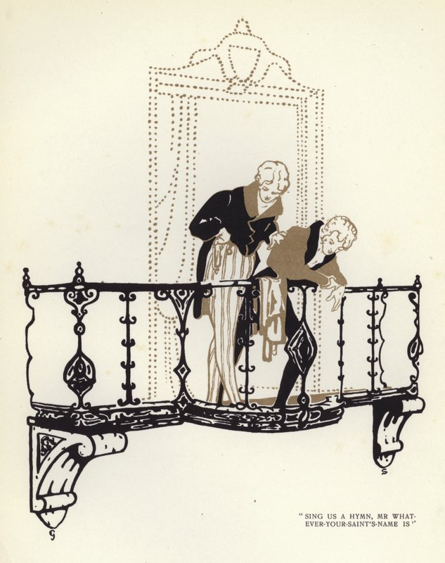 Illustrasjon for The Happy Hypocrite av Max Beerbohm (farge litho) av George Sheringham