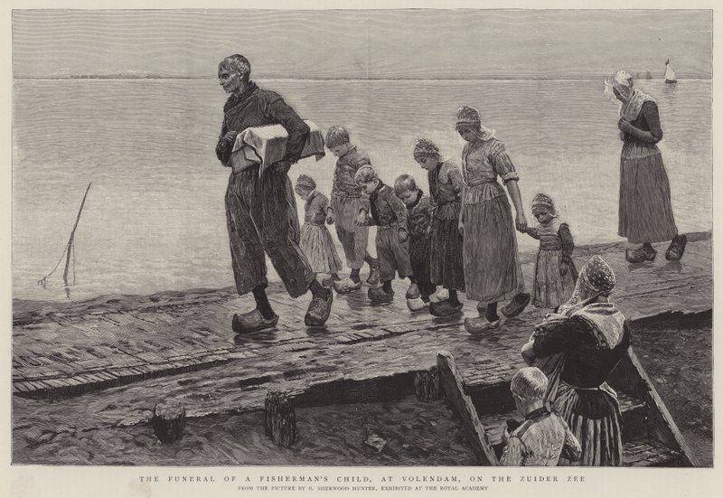 Begravelsen til et fiskers barn, i Volendam, på Zuider Ze av George Sherwood Hunter