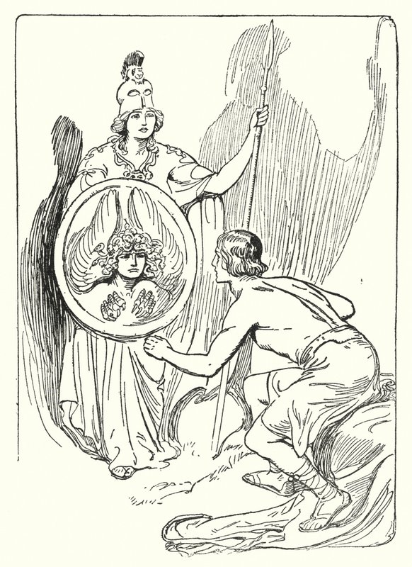 Perseus: "I speilet til skjoldet dukket det opp et ansikt" (litho) av George Soper