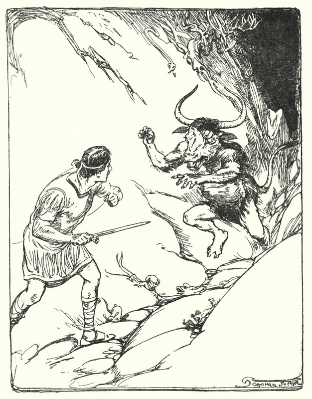 Theseus: "Han hadde aldri sett et så merkelig dyr" (litho) av George Soper
