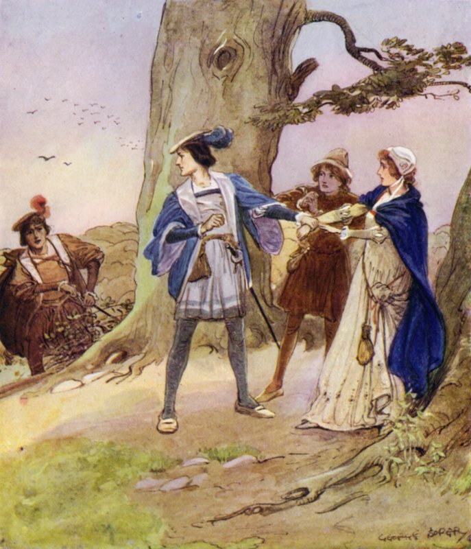 Valentine, etter å ha hørt at ranerne hans hadde tatt en dame til fange, kom for å trøste og avlaste henne av George Soper