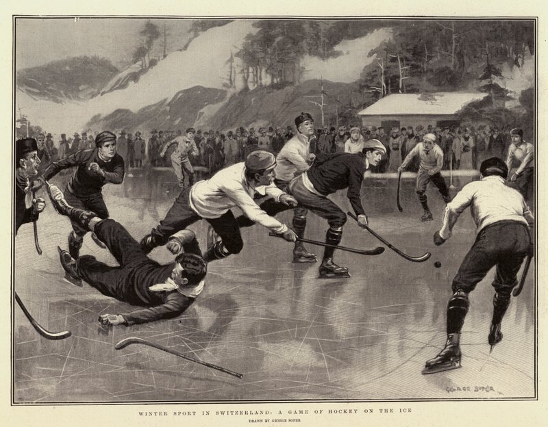 Vintersport i Sveits, et hockeyspill på isen av George Soper