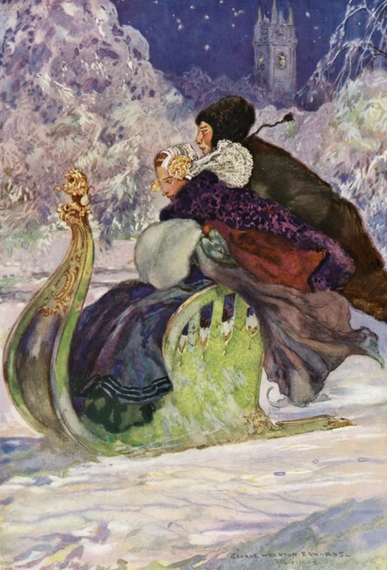 An Antique Push Sleigh, Friesland (farge litho) av George Wharton Edwards