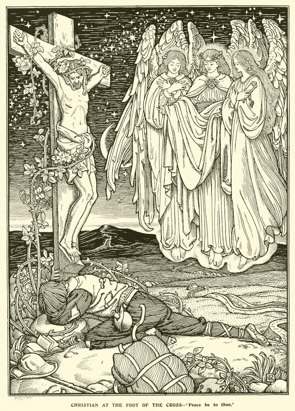 Kristen ved foten av korset (gravering) av George Woolliscroft Rhead