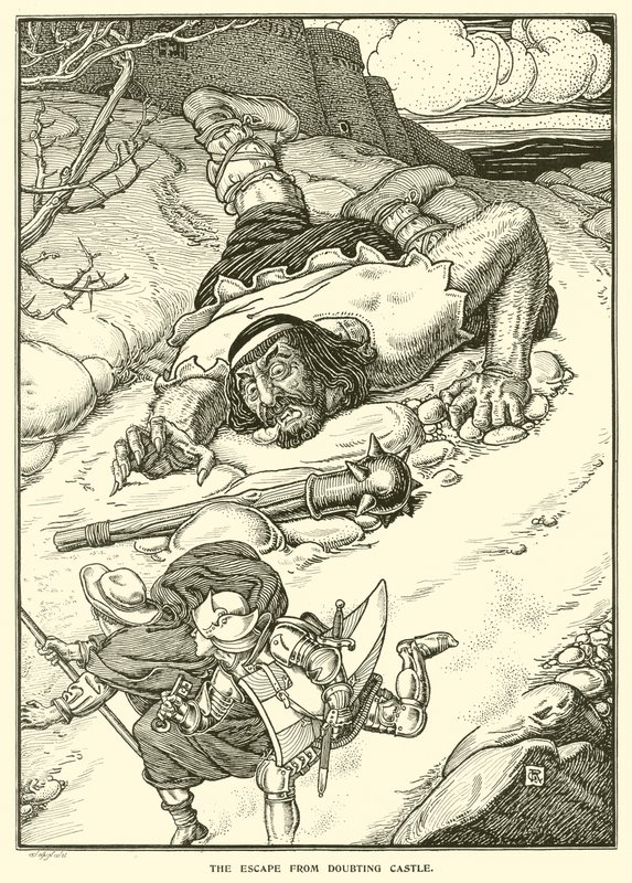 The Escape from Doubting Castle (gravering) av George Woolliscroft Rhead