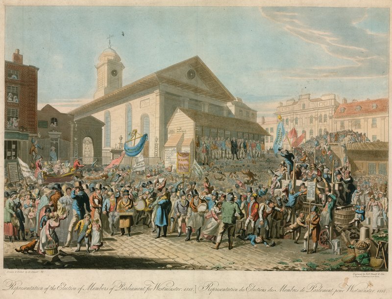 Representasjon av valget av parlamentsmedlemmer for Westminster, 1818 av George the Elder Scharf