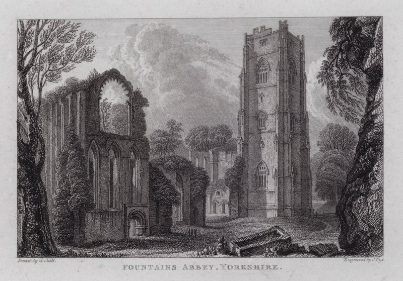 Fountains Abbey, Yorkshire (gravering) av George the Younger Cuitt