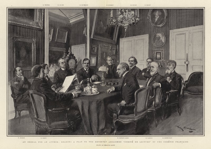 En prøvelse for en forfatter, leser et skuespill for den nylig avskaffede Comite de Lecture of the Comedie Francaise av Georges Bertin Scott