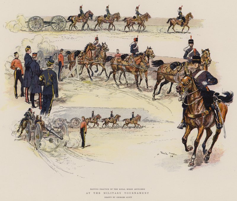 På den militære turneringen (chromolitho) av Georges Bertin Scott