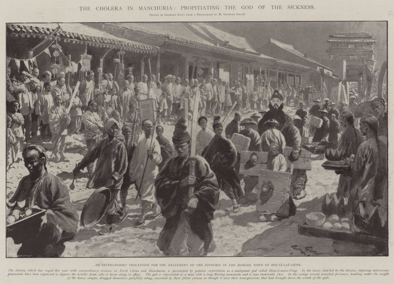 Koleraen i Manchuria, forsoning av sykdommens Gud av Georges Bertin Scott