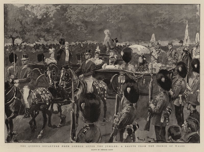 Dronningens avgang fra London etter jubileet, en honnør fra prinsen av Wales av Georges Bertin Scott