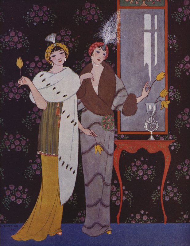 Art Deco motetallerken (farge litho) av Georges (after) Barbier