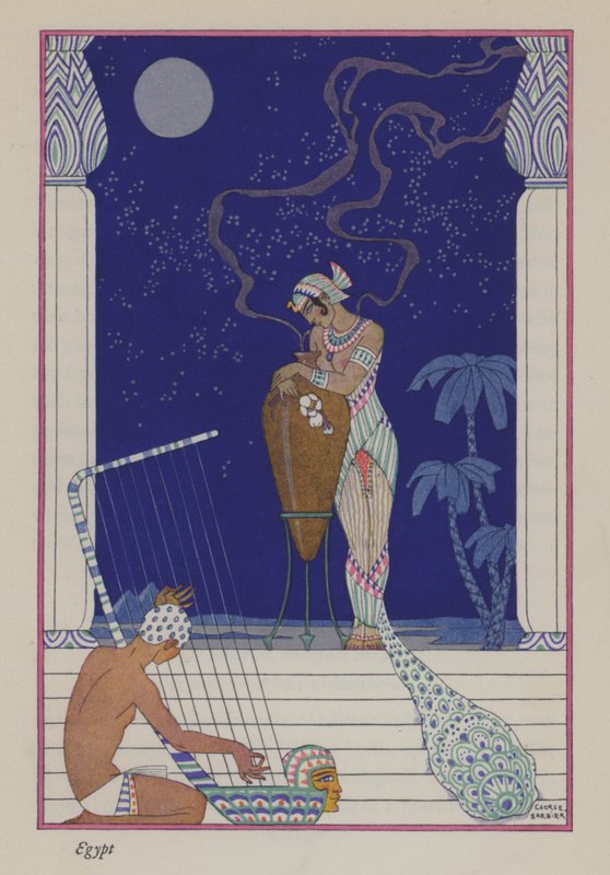The Romance of Parfum: Det gamle Egypt (litho-farge) av Georges (after) Barbier