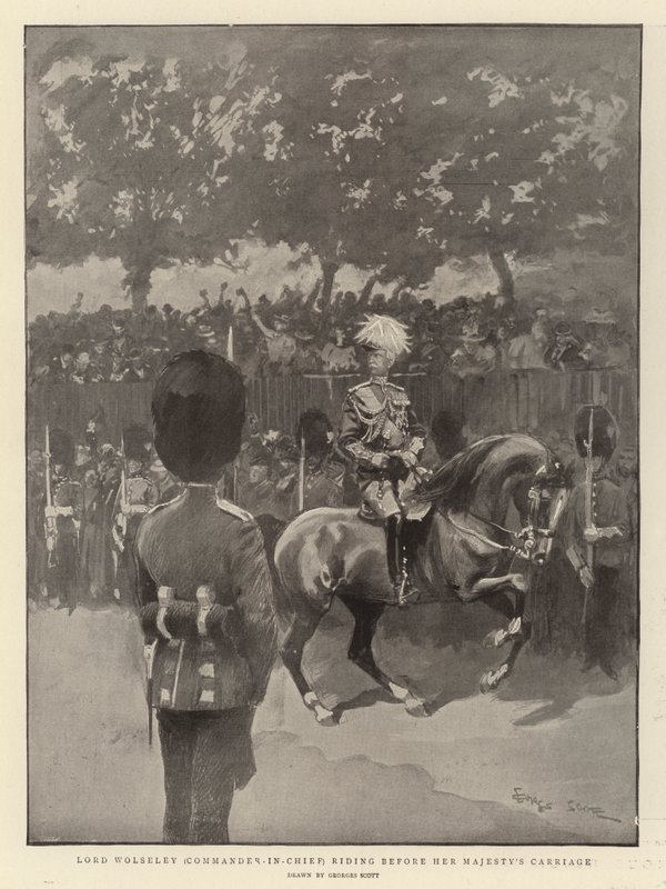 Lord Wolseley (sjefsjef) rir foran Hennes Majestets vogn av Georges Bertin Scott