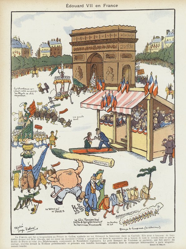 Kong Edward VIIs besøk i Frankrike. Illustrasjon for Le Rire av Georges Delaw