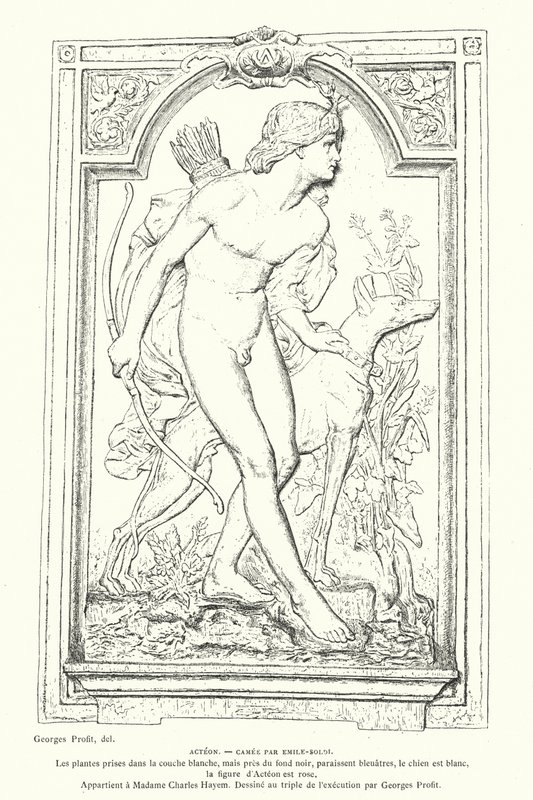 Actaeon, helten fra gresk mytologi, cameo av den franske billedhuggeren Emile Soldi av Georges Ernest Profit