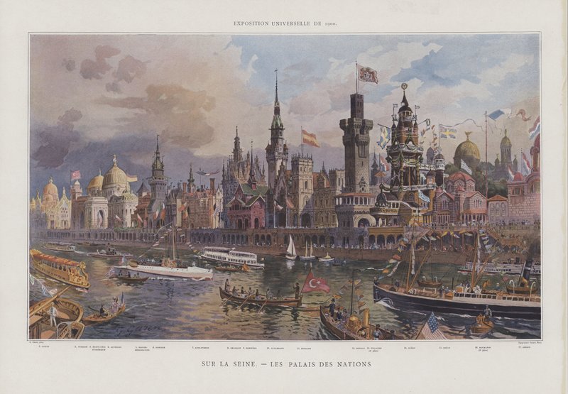 Paviljonger av fremmede nasjoner på bredden av Seinen på Exposition Universelle 1900, Paris av Georges Felix Garen