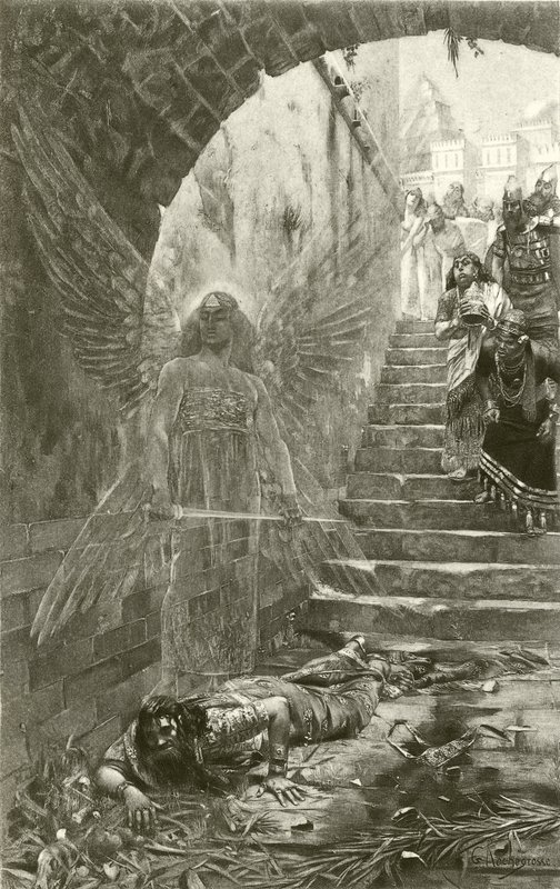 Og han ble drevet bort fra menneskene og spiste gress som okser (gravure) av Georges Marie Rochegrosse