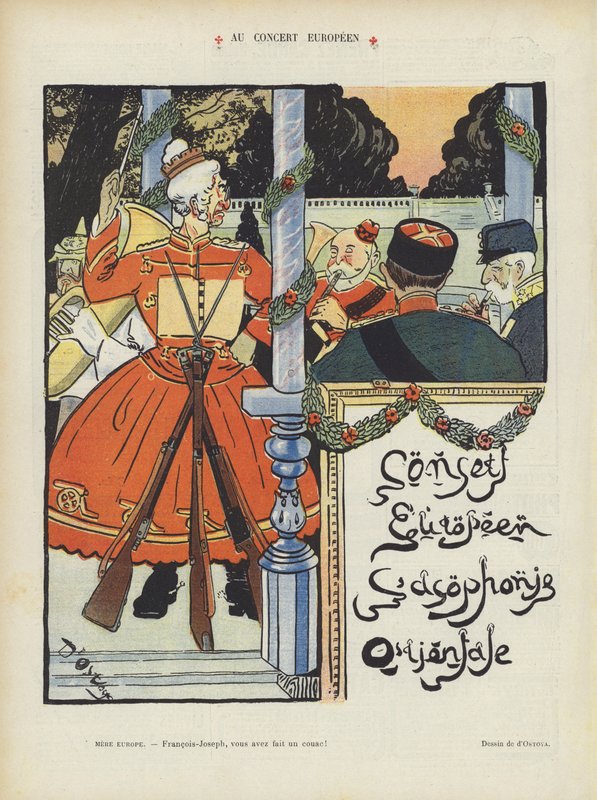 På den europeiske konserten. Illustrasjon for Le Rire av Georges d 1878 1937 Ostoya